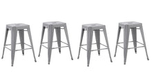 Silver 24" Industrial Stackable Metal Vintage Counter BarStool Silver Set of 4