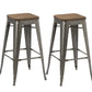 BTExpert 30" Industrial Vintage Brush Distressed Metal Bar Stools wood seat - Set of 2