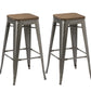BTExpert 30" Stackable Vintage Brush Distressed Metal Bar Stools wood seat - Set of 4