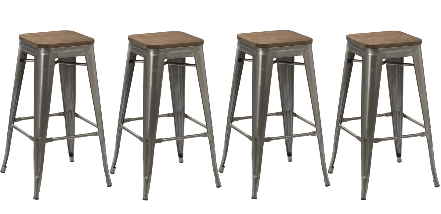 BTExpert 30" Stackable Vintage Brush Distressed Metal Bar Stools wood seat - Set of 4