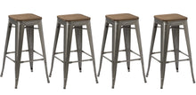 30" Stackable Vintage Brush Distressed Metal Bar Stools wood seat (Set of 4 )