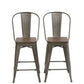 24" Metal Antique Rustic Counter height Bar Stool Chair High Back Wood seat - Set of 4