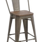 24" Metal Antique Rustic Counter height Bar Stool Chair High Back Wood seat - Set of 2