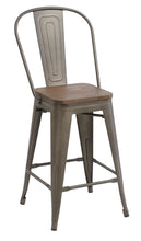 24" Metal Antique Rustic Counter height Bar Stool Chair High Back Wood seat Set of 4