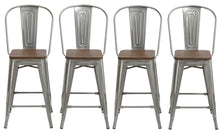 24" Clear Metal Antique Counter height Bar Stool Chair High Back Wood seat Set of 4