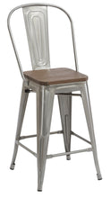 24" Clear Metal Antique Counter height Bar Stool Chair High Back Wood seat Set of 4