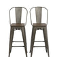 BTExpert 30" Metal Antique Rustic Counter height Bar Stool Chair High Back Wood seat - Set of 4