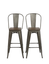 30" Metal Antique Rustic Counter height Bar Stool Chair High Back Wood seat Set of 4