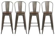 30" Metal Antique Rustic Counter height Bar Stool Chair High Back Wood seat Set of 4