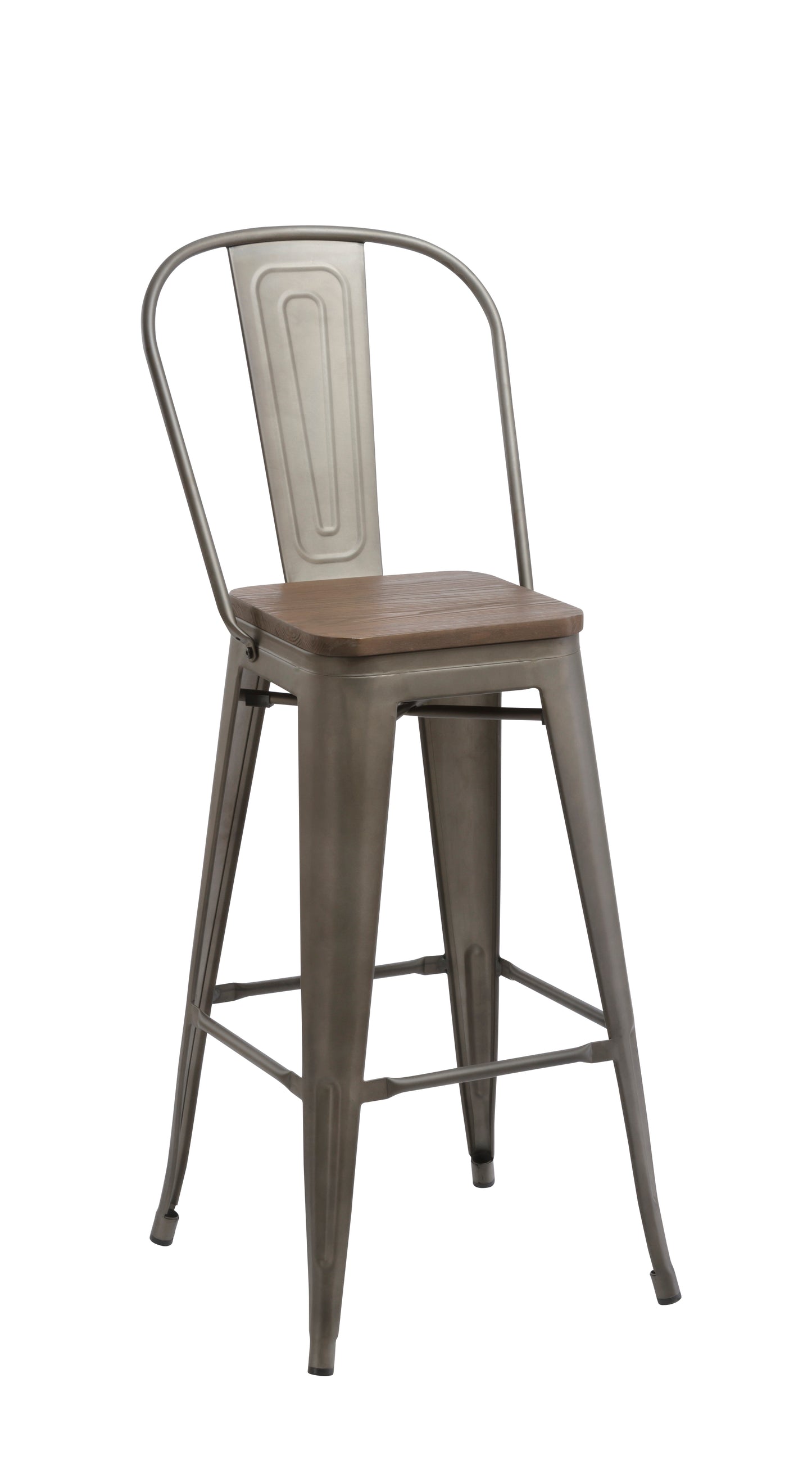 BTExpert 30" Metal Antique Rustic Counter height Bar Stool Chair High Back Wood seat - Set of 4