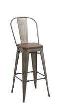 30" Metal Antique Rustic Counter height Bar Stool Chair High Back Wood seat Set of 2