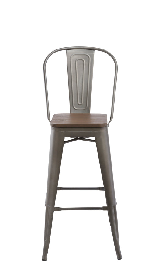 30" Metal Antique Rustic Counter height Bar Stool Chair High Back Wood seat - Set of 4