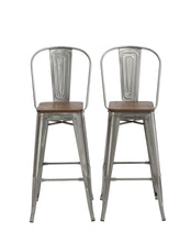 30" Clear Metal Antique Counter height Bar Stool Chair High Back Wood seat Set of 2