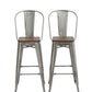 24" Clear Metal Antique Counter height Bar Stool Chair High Back Wood seat - Set of 2