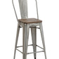 24" Clear Metal Antique Counter height Bar Stool Chair High Back Wood seat - Set of 2