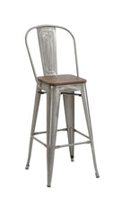 24" Clear Metal Antique Counter height Bar Stool Chair High Back Wood seat Set of 2