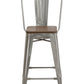 24" Clear Metal Antique Counter height Bar Stool Chair High Back Wood seat - Set of 2