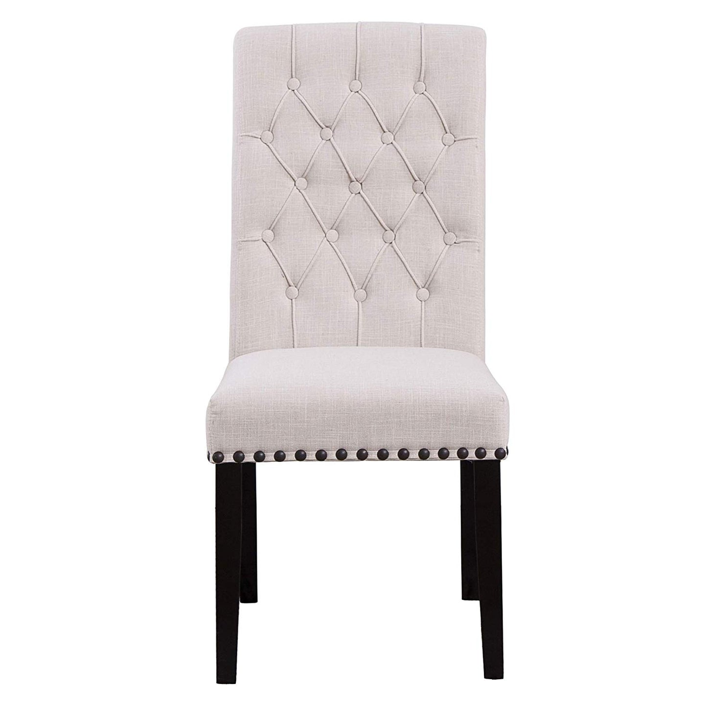 BTExpert High Back Tufted Accent Upholstered Dining Chairs, Solid Wood, Nail Trim, Linen Beige - Set of 2