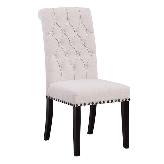 BTExpert High Back Tufted Accent Upholstered Dining Chairs, Solid Wood, Nail Trim, Linen Beige - Set of 2