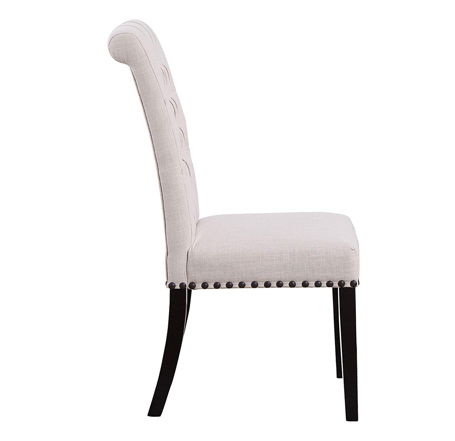 BTExpert High Back Tufted Accent Upholstered Dining Chairs, Solid Wood, Nail Trim, Linen Beige - Set of 2