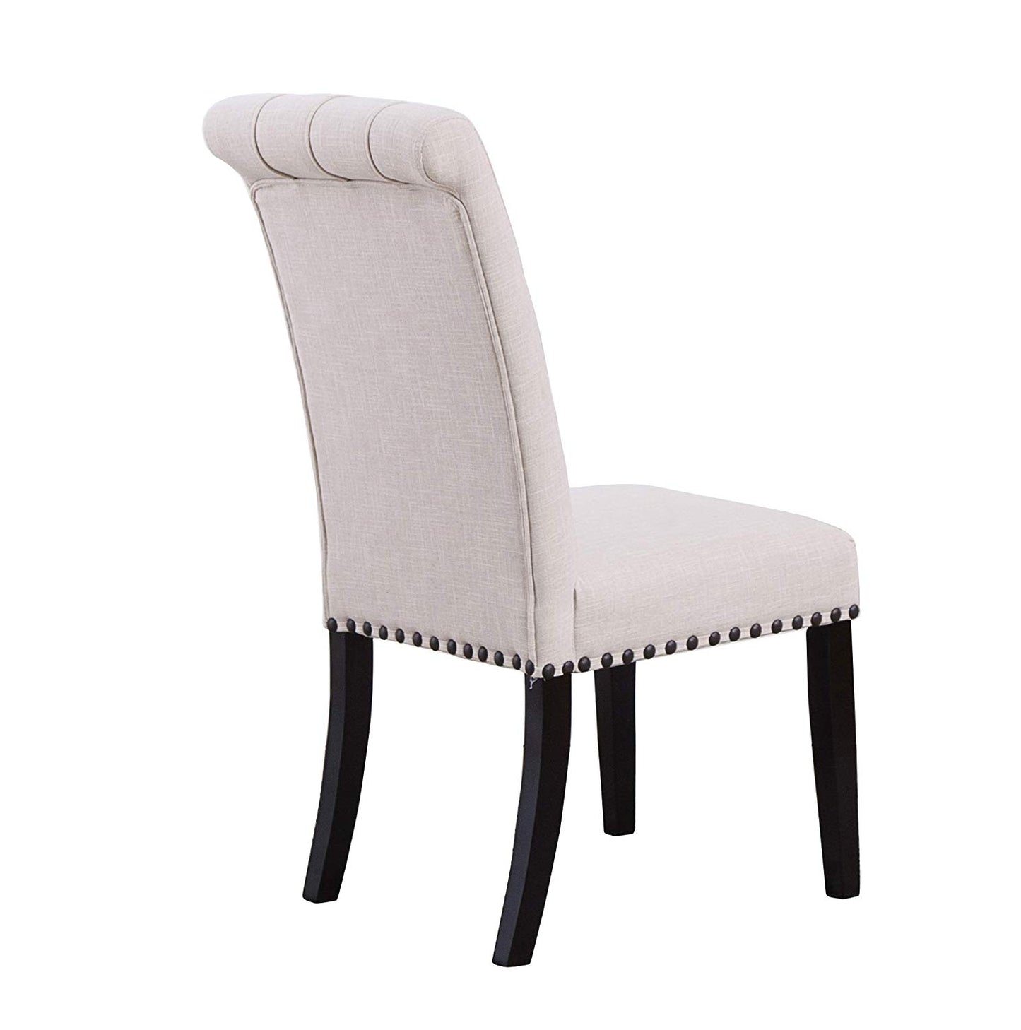 BTExpert High Back Tufted Accent Upholstered Dining Chairs, Solid Wood, Nail Trim, Linen Beige - Set of 2