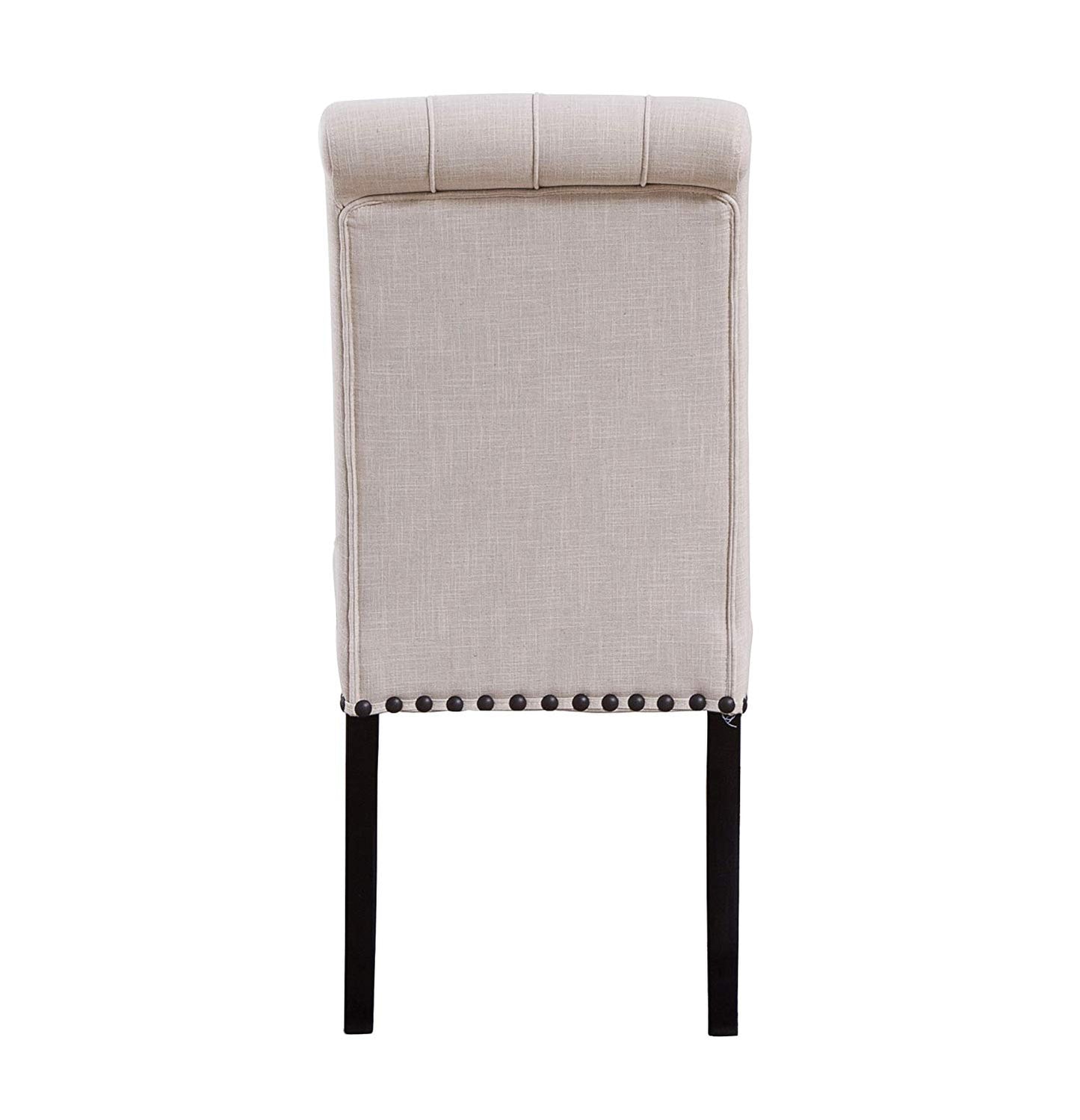 BTExpert High Back Tufted Accent Upholstered Dining Chairs, Solid Wood, Nail Trim, Linen Beige - Set of 2