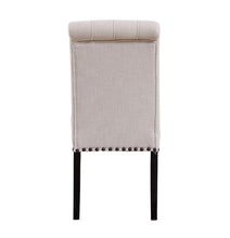 SET OF TWO High Back Tufted Accent Upholstered Padded Dining Room Chairs Side Solid Wood - Nail Trim Linen Beige