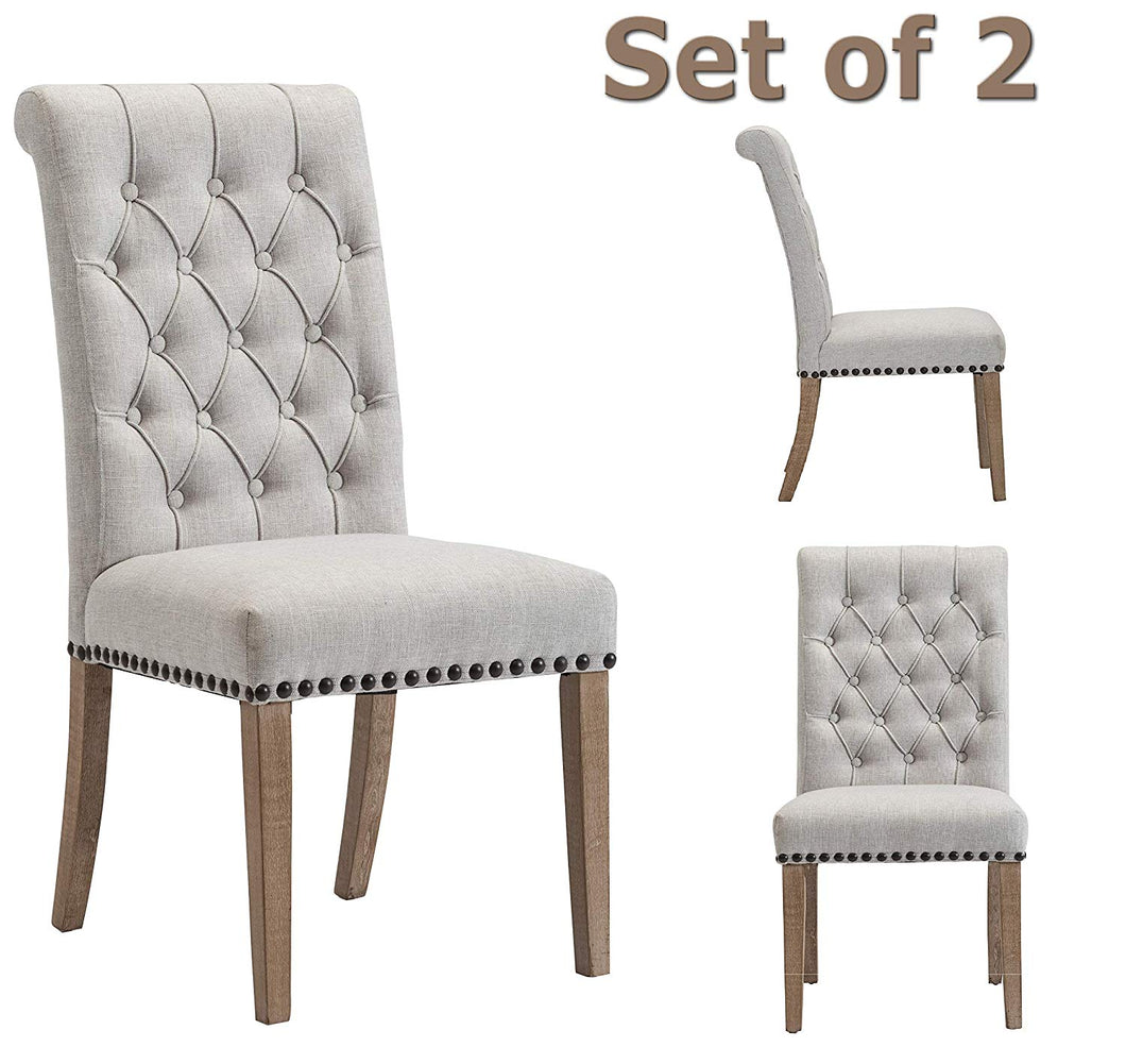 SET OF TWO High Back Tufted Parsons Upholstered Padded Dining Room