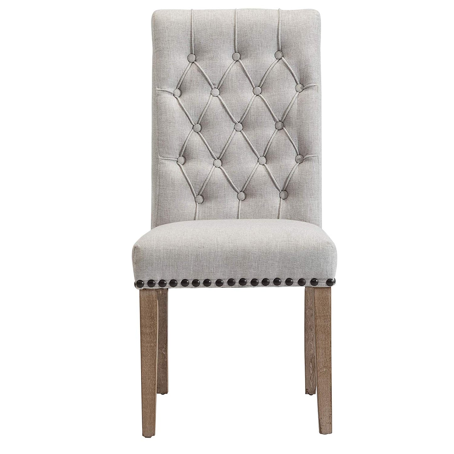 BTExpert High Back Tufted Parsons Upholstered Dining Chairs, Solid Wood, Nail Trim, Linen Gray - Set of 2