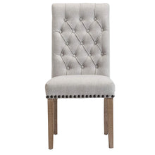 SET OF TWO High Back Tufted Parsons Upholstered Padded Dining Room Chairs Side Solid Wood-Accent Nail Trim Linen Gray
