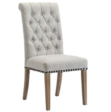 SET OF TWO High Back Tufted Parsons Upholstered Padded Dining Room Chairs Side Solid Wood-Accent Nail Trim Linen Gray