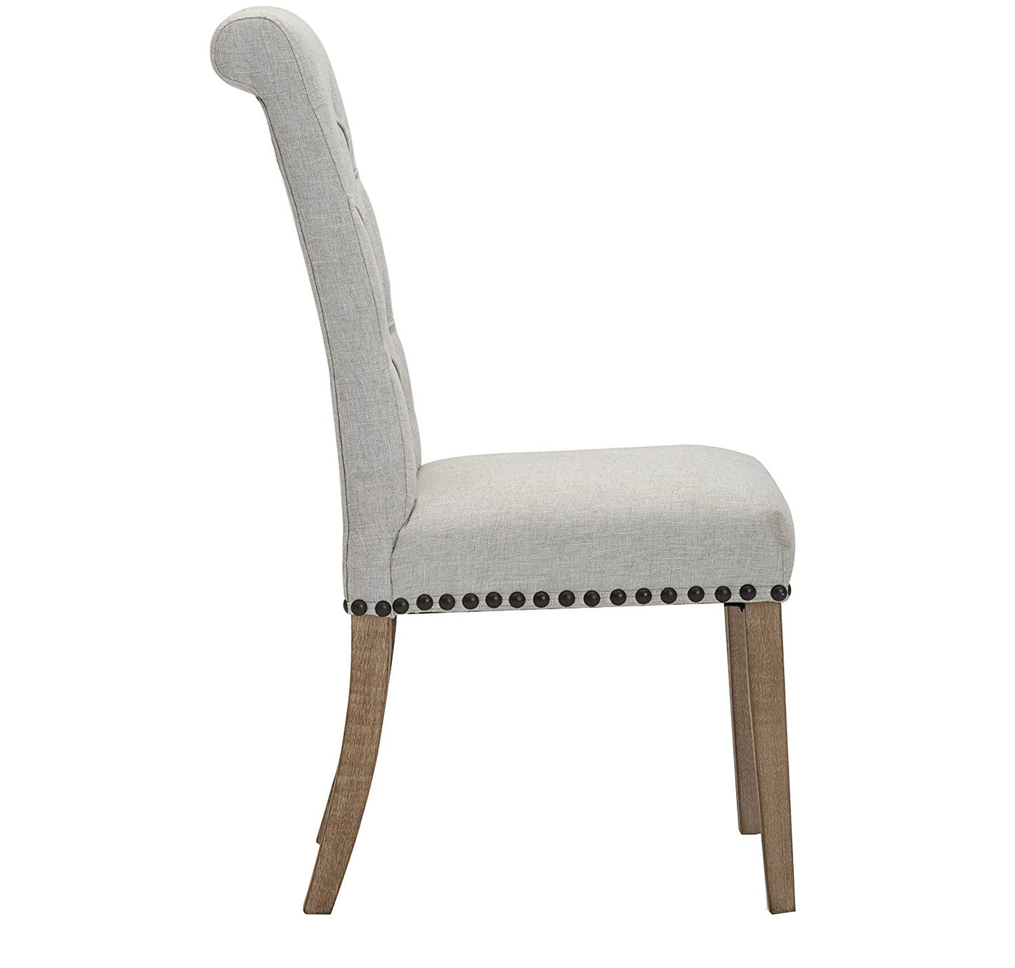 BTExpert High Back Tufted Parsons Upholstered Dining Chairs, Solid Wood, Nail Trim, Linen Gray - Set of 2