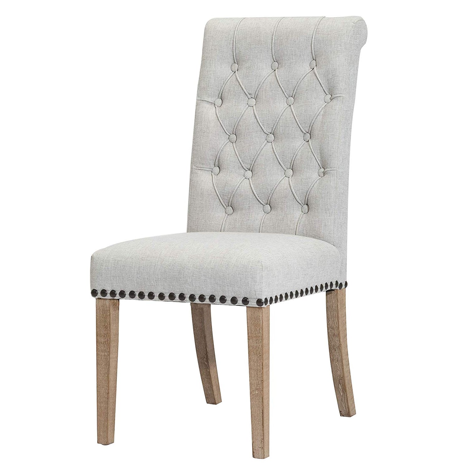 BTExpert High Back Tufted Parsons Upholstered Dining Chairs, Solid Wood, Nail Trim, Linen Gray - Set of 2