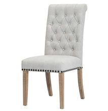 SET OF TWO High Back Tufted Parsons Upholstered Padded Dining Room Chairs Side Solid Wood-Accent Nail Trim Linen Gray