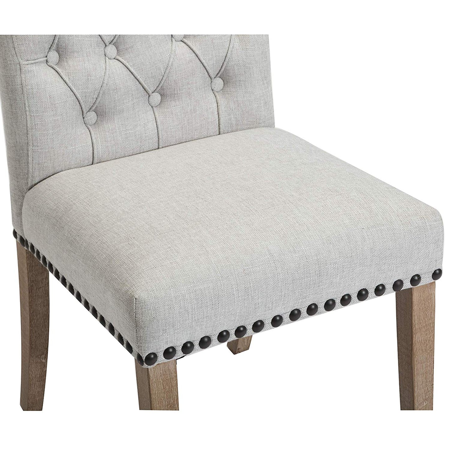 BTExpert High Back Tufted Parsons Upholstered Dining Chairs, Solid Wood, Nail Trim, Linen Gray - Set of 2