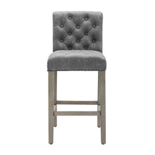 BTEXPERT Wooden Vintage Gray PU Leather Tufted Counter 26.5" Bar Stool Chair, Accent Nail Trim Barstool -Two Pack