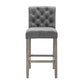 BTExpert Gray PU Leather Tufted 26.5" Counter Bar Stools with Nailhead Trim - Set of 4