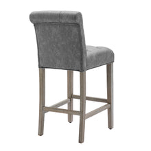 BTEXPERT Wooden Antique Gray PU Leather Tufted Counter 26.5" Bar Stool Chair, Accent Nail Trim Barstool -Four Pack