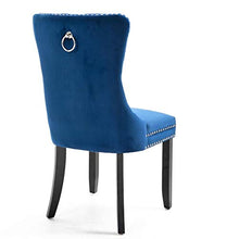 TWO NEW- High Back Velvet Navy Blue Tufted Upholstered Dining Chairs, Set of 2, Solid Wood Nail Trim  Ring