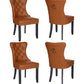 BTExpert High-Back Brown PU Leather Tufted Dining Accent Chair Nailhead Trim, Ring Pull & Solid Wood Legs - Set of 4