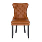 BTExpert High-Back Brown PU Leather Tufted Dining Accent Chair Nailhead Trim, Ring Pull & Solid Wood Legs - Set of 4