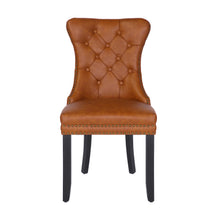 BTEXPERT High-Back Brown PU Leather Tufted, Solid Wood-Nail Trim, Ring Leisure Side upholstered Dining Accent Chair Set of 4