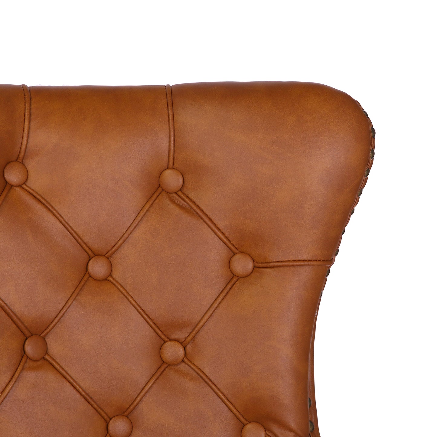 BTExpert High-Back Brown PU Leather Tufted Dining Accent Chair Nailhead Trim, Ring Pull & Solid Wood Legs - Set of 4