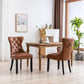 BTExpert High-Back Brown PU Leather Tufted Dining Accent Chair Nailhead Trim, Ring Pull & Solid Wood Legs - Set of 4