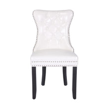 BTEXPERT High-Back White PU Leather Tufted, Solid Wood-Nail Trim, Ring Leisure Side upholstered Dining Accent Chair Set of 4