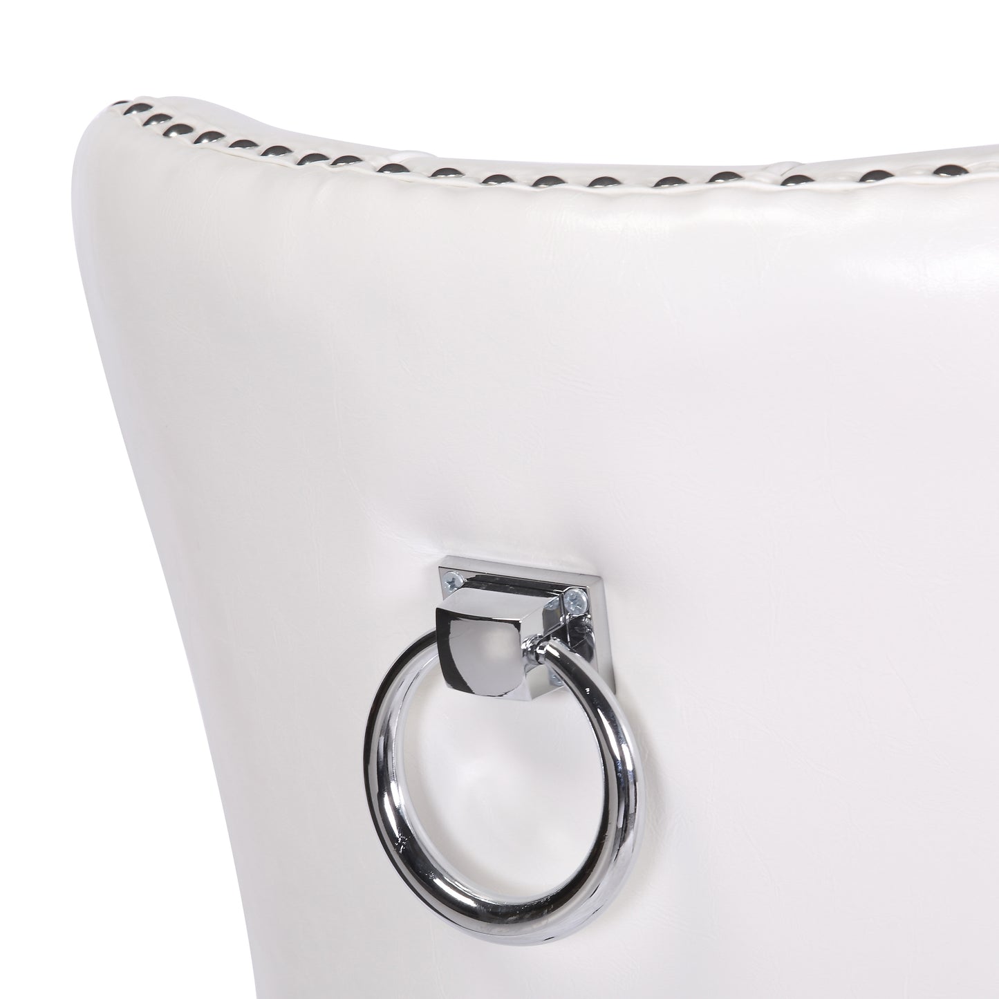 BTExpert High-Back White PU Leather Tufted Dining Accent Chairs, Nailhead Trim, Ring Pull, Solid Wood Legs - Set of 2