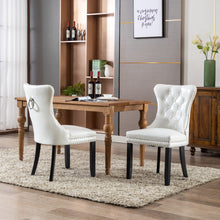 BTEXPERT High-Back White PU Leather Tufted, Solid Wood-Nail Trim, Ring Leisure Side upholstered Dining Accent Chair Set of 4