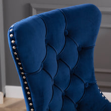 BTExpert High Back Velvet Navy Blue Tufted Upholstered Dining Chair Solid Wood Nail Trim, Ring