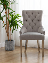 High Back Velvet Gray Tufted Upholstered Dining Chairs with Stainless steel legs Set of 2