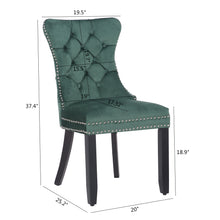 BTEXPERT Green Set of 2 High Back Velvet Tufted Upholstery, Solid Wood-Accent Nail Trim, Ring Leisure Side Bedroom Coffee upholstered Dining Chair